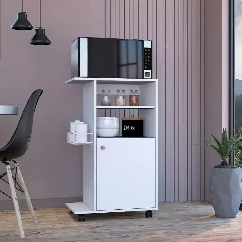 15Inch Rolling Kitchen Island Kitchen Cart with 1 Door Cabinet and 2 Open Shelves