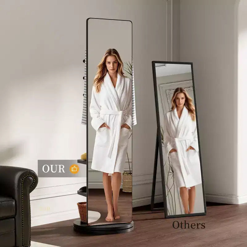 Modern Rotating Full Length Mirror with Functional Hook Coat Rack,Freestanding Floor Mirror for Bedroom,Dressing Room,Black