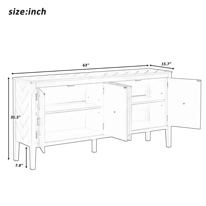 63 4-Door Sideboard Cabinet,Cupboard with Geometric Patterned Doors,Metal Handles,Adjustable Shelves,Console Table for Living Room,Dining Room