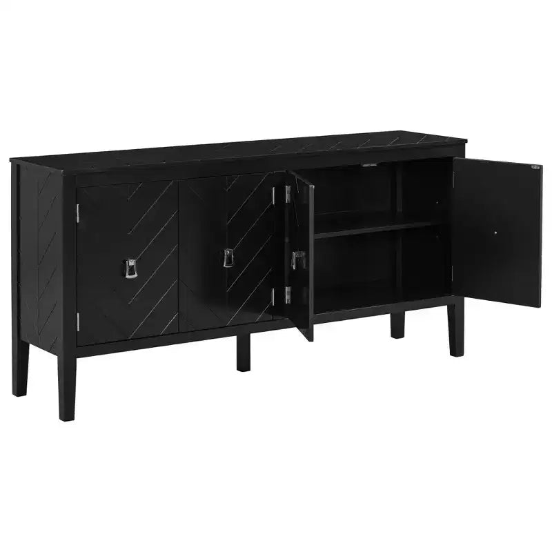 63 4-Door Sideboard Cabinet,Cupboard with Geometric Patterned Doors,Metal Handles,Adjustable Shelves,Console Table for Living Room,Dining Room