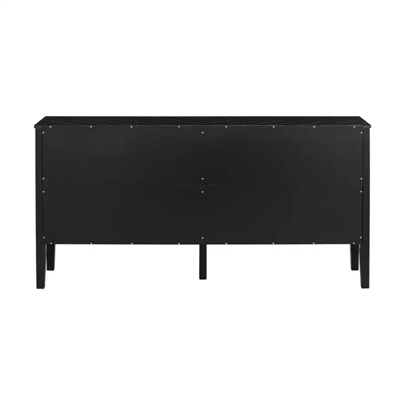 63 4-Door Sideboard Cabinet,Cupboard with Geometric Patterned Doors,Metal Handles,Adjustable Shelves,Console Table for Living Room,Dining Room