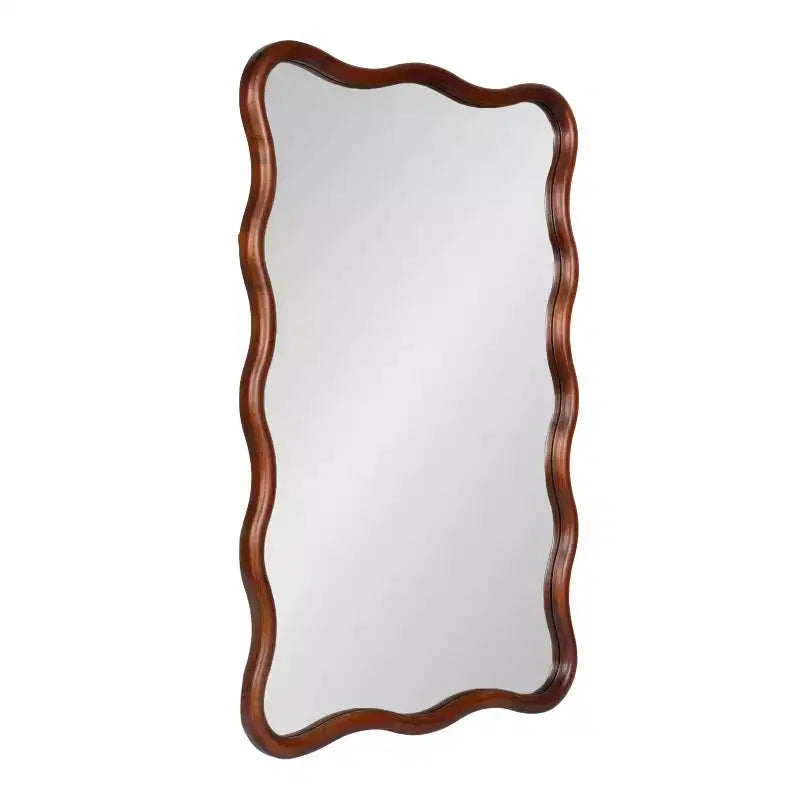 Kate and Laurel Talma Scalloped Rectangle Wall Mirror, Walnut Brown, 24x36