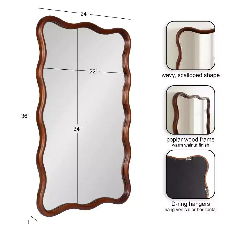 Talma Scalloped Rectangle Wall Mirror, Walnut Brown, 24x36