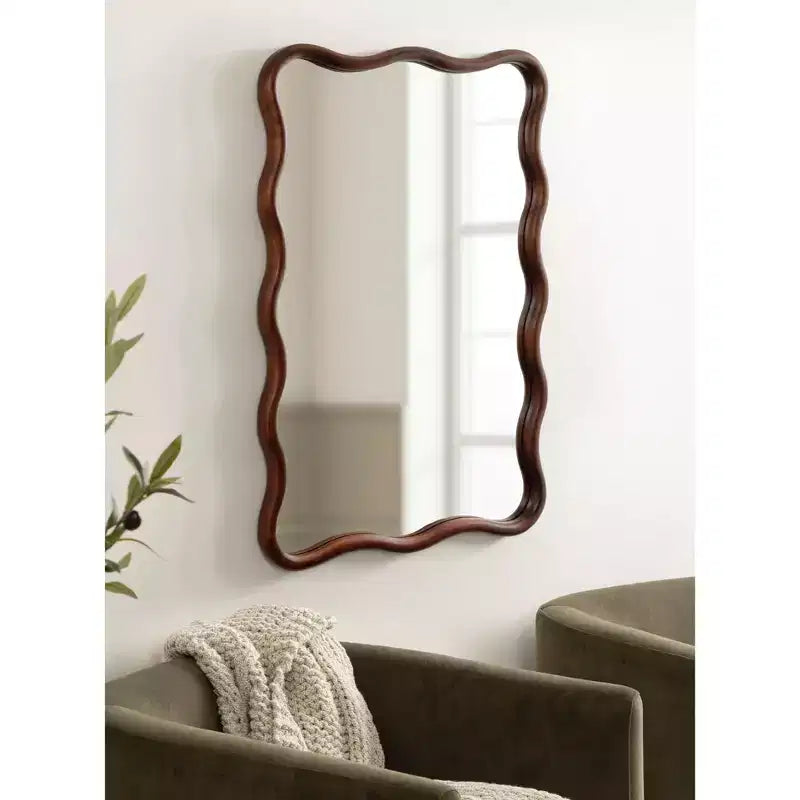 Talma Scalloped Rectangle Wall Mirror, Walnut Brown, 24x36