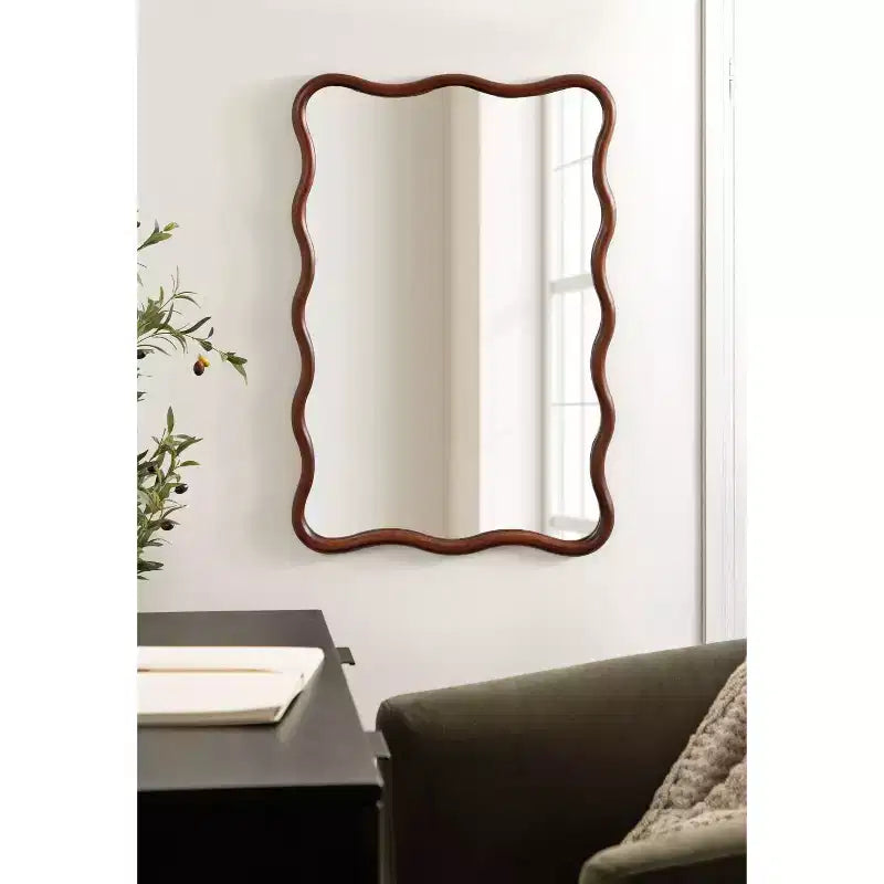 Talma Scalloped Rectangle Wall Mirror, Walnut Brown, 24x36