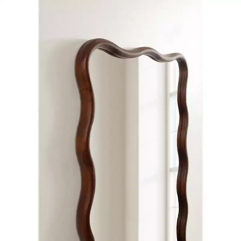 Talma Scalloped Rectangle Wall Mirror, Walnut Brown, 24x36