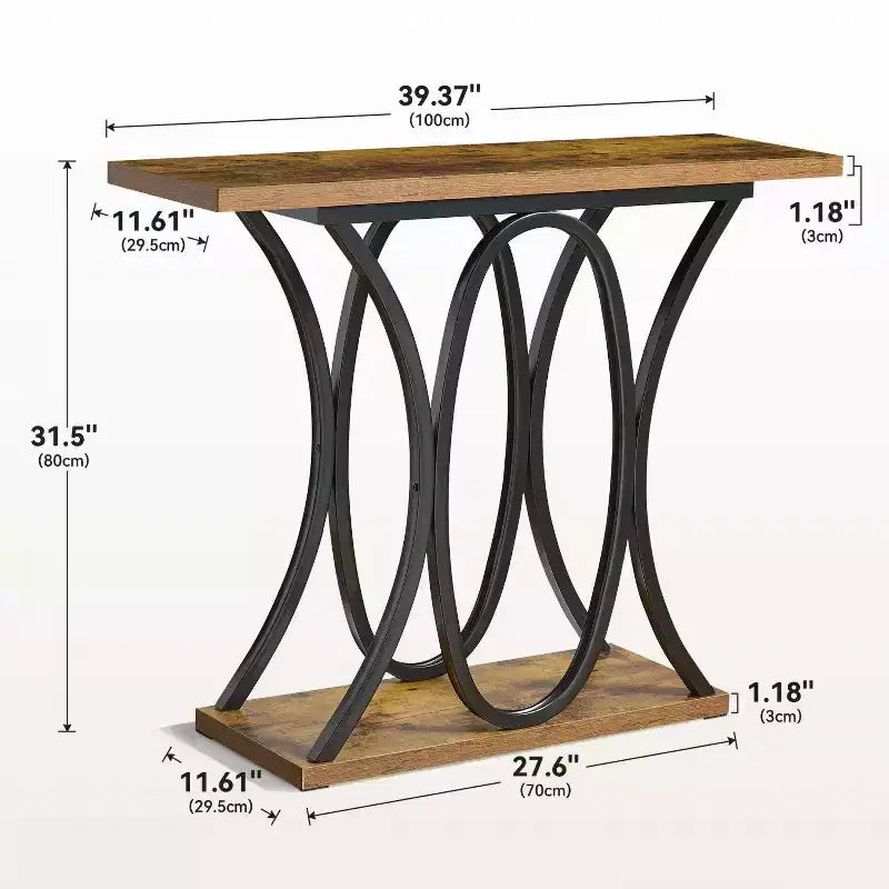 39.37 Sofa Table, Industrial 2-Tier Entryway Table with Metal Frame and 1.7 Thickened Top, Narrow Console Table Living Room, Hallway, Foyer