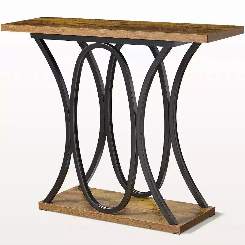 39.37 Sofa Table, Industrial 2-Tier Entryway Table with Metal Frame and 1.7 Thickened Top, Narrow Console Table Living Room, Hallway, Foyer