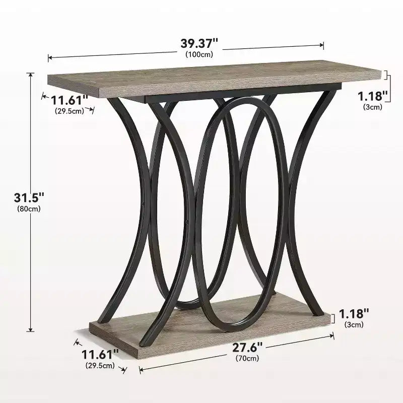 39.37 Sofa Table, Industrial 2-Tier Entryway Table with Metal Frame and 1.7 Thickened Top, Narrow Console Table Living Room, Hallway, Foyer