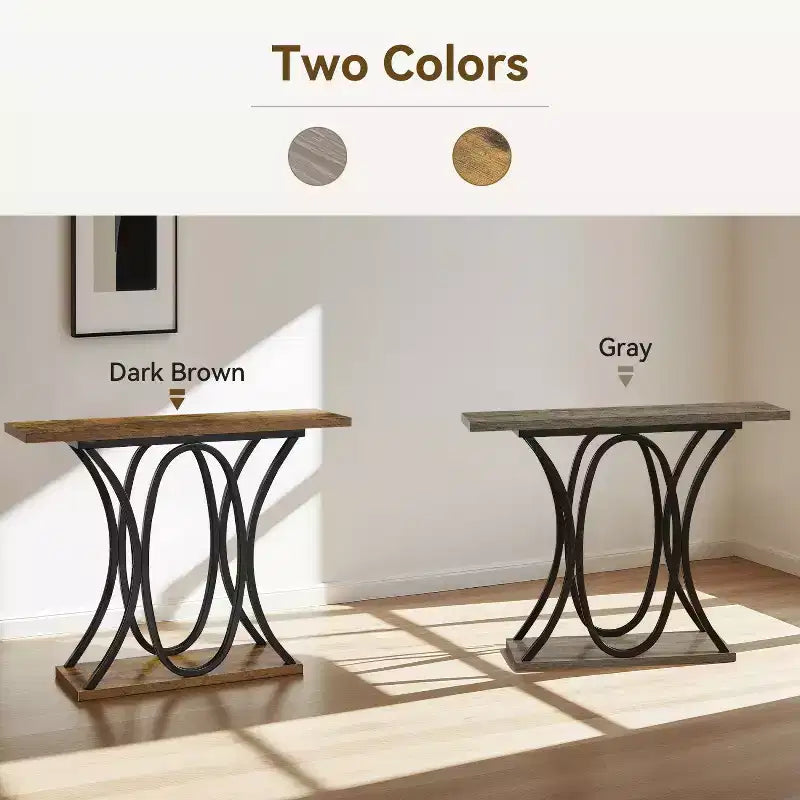 39.37 Sofa Table, Industrial 2-Tier Entryway Table with Metal Frame and 1.7 Thickened Top, Narrow Console Table Living Room, Hallway, Foyer