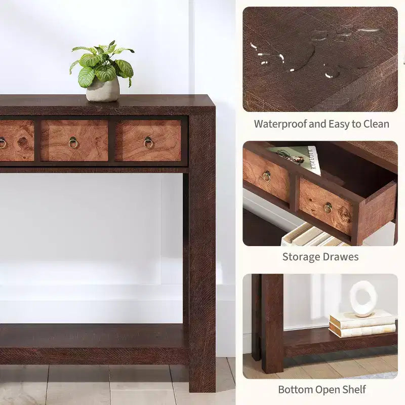 54-Inch Long Console Table, Wooden Entryway Table with 2 Drawers & Open Storage Shelf, Sofa Table Behind Couch, Farmhouse Entry Foyer Table