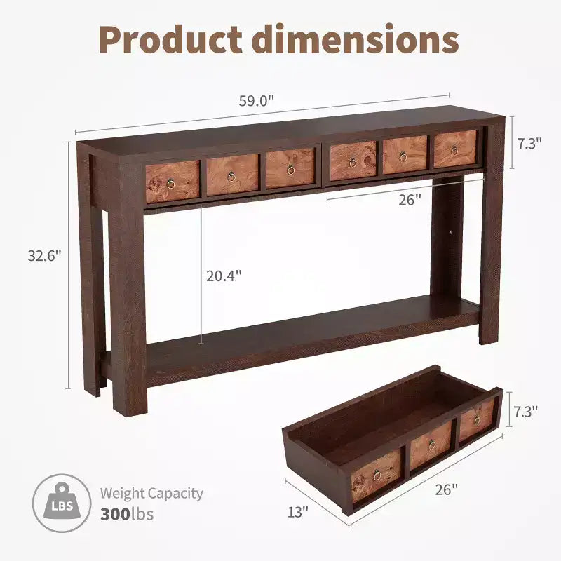 54-Inch Long Console Table, Wooden Entryway Table with 2 Drawers & Open Storage Shelf, Sofa Table Behind Couch, Farmhouse Entry Foyer Table