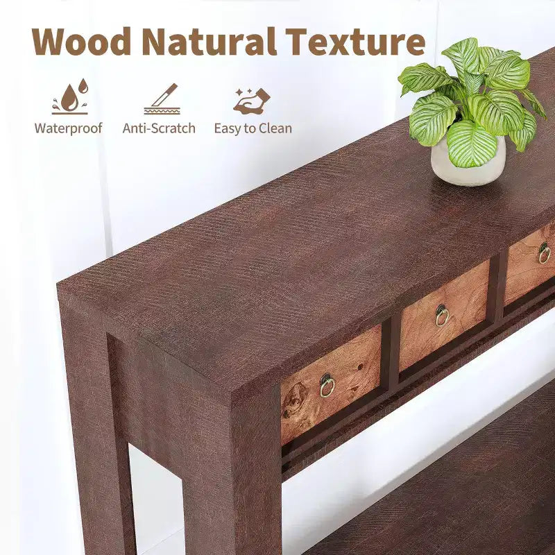 54-Inch Long Console Table, Wooden Entryway Table with 2 Drawers & Open Storage Shelf, Sofa Table Behind Couch, Farmhouse Entry Foyer Table