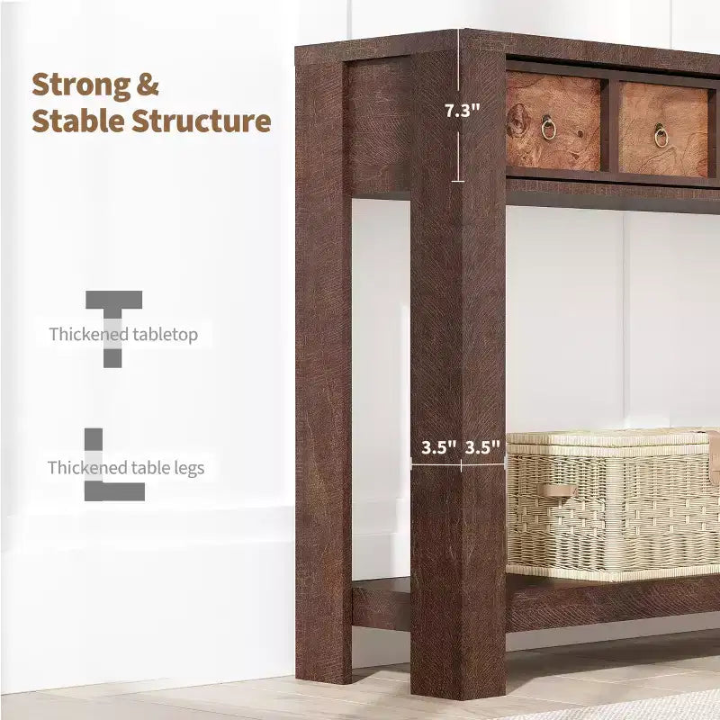 54-Inch Long Console Table, Wooden Entryway Table with 2 Drawers & Open Storage Shelf, Sofa Table Behind Couch, Farmhouse Entry Foyer Table