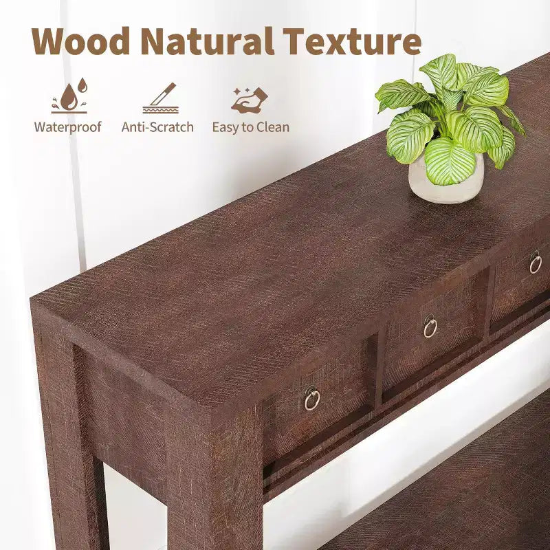 54-Inch Long Console Table, Wooden Entryway Table with 2 Drawers & Open Storage Shelf, Sofa Table Behind Couch, Farmhouse Entry Foyer Table