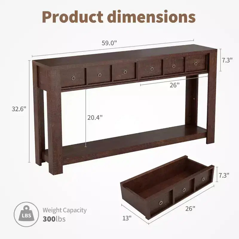 54-Inch Long Console Table, Wooden Entryway Table with 2 Drawers & Open Storage Shelf, Sofa Table Behind Couch, Farmhouse Entry Foyer Table