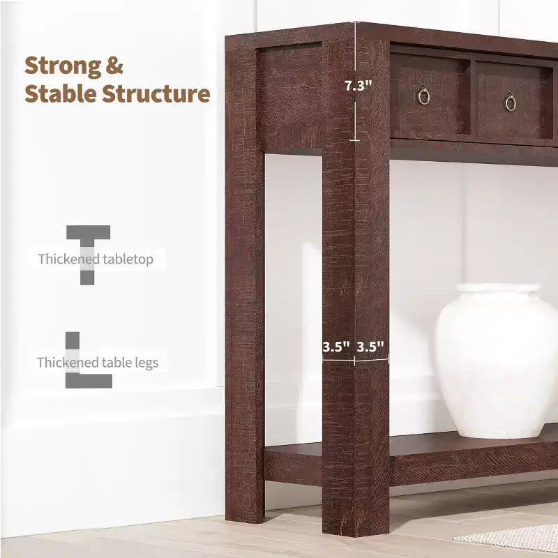 54-Inch Long Console Table, Wooden Entryway Table with 2 Drawers & Open Storage Shelf, Sofa Table Behind Couch, Farmhouse Entry Foyer Table