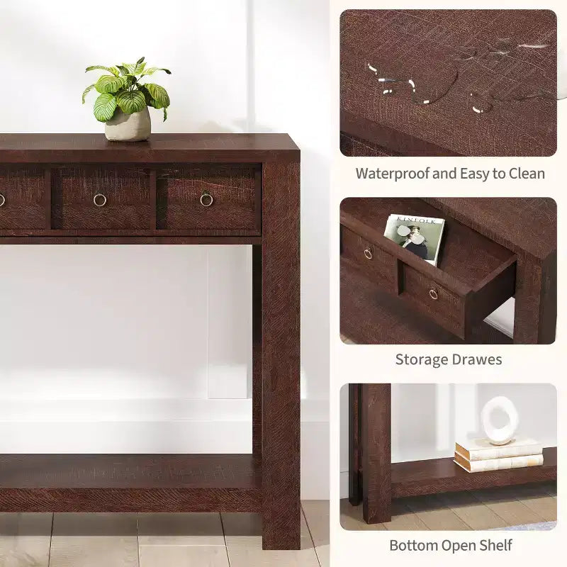 54-Inch Long Console Table, Wooden Entryway Table with 2 Drawers & Open Storage Shelf, Sofa Table Behind Couch, Farmhouse Entry Foyer Table