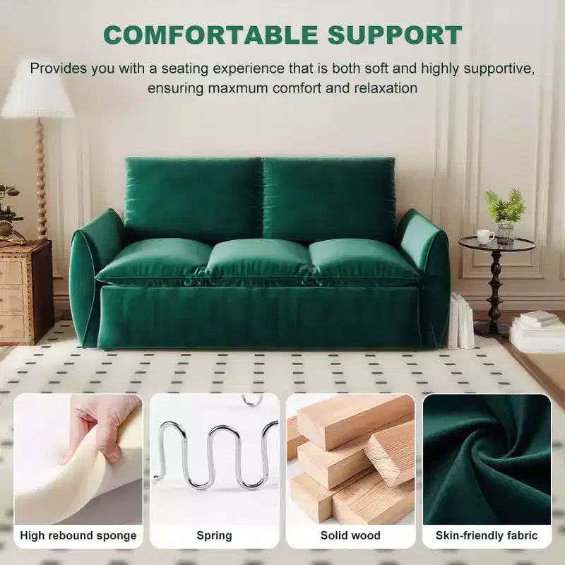 70.9 Pull Out Sofa Bed, 3 Seat Convertible Sleeper Sofa with 2-in-1 Pillow and Blanket Set Green