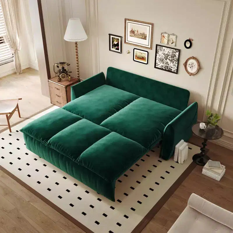 70.9 Pull Out Sofa Bed, 3 Seat Convertible Sleeper Sofa with 2-in-1 Pillow and Blanket Set Green