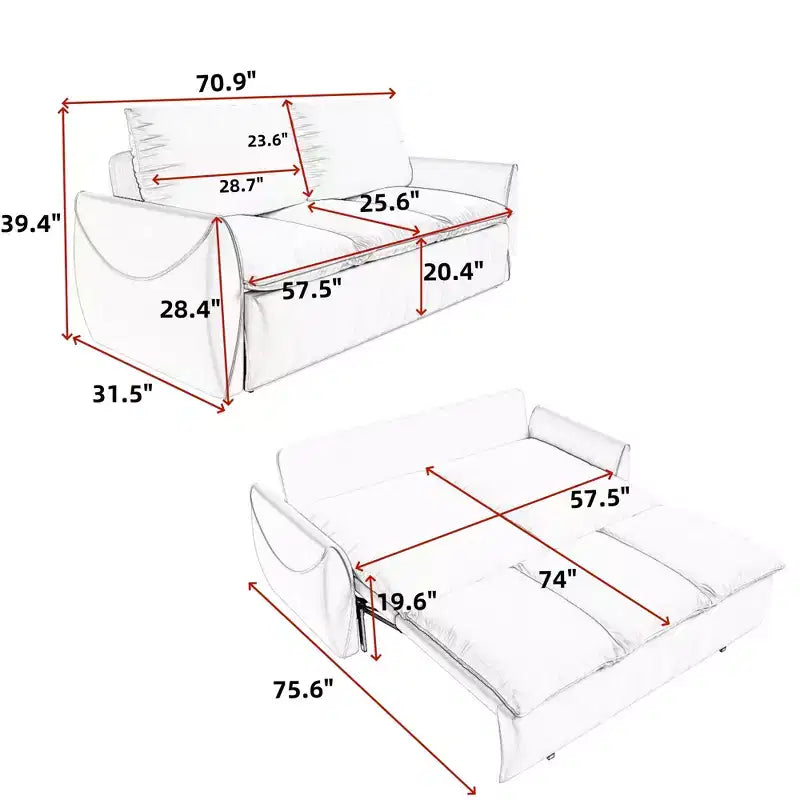 70.9 Pull Out Sofa Bed, 3 Seat Convertible Sleeper Sofa with 2-in-1 Pillow and Blanket Set Green