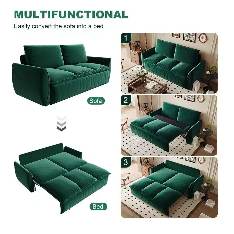 70.9 Pull Out Sofa Bed, 3 Seat Convertible Sleeper Sofa with 2-in-1 Pillow and Blanket Set Green