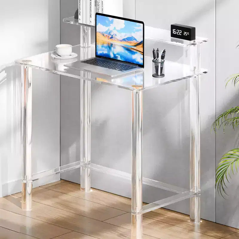 VEVOR Acrylic Table, 2Tiers Clear Office Desk with Monitor Stand, Acrylic Study Computer Desk,Modern Side End Table Nightstand,19.7x31.5x34.7 in,Clear