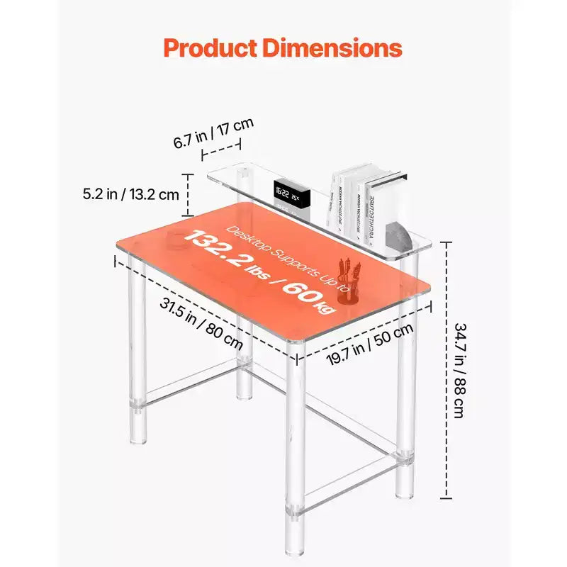 VEVOR Acrylic Table, 2Tiers Clear Office Desk with Monitor Stand, Acrylic Study Computer Desk,Modern Side End Table Nightstand,19.7x31.5x34.7 in,Clear