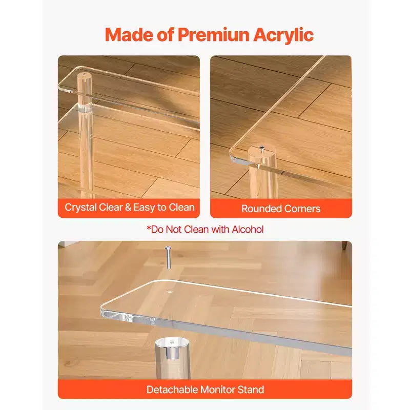 VEVOR Acrylic Table, 2Tiers Clear Office Desk with Monitor Stand, Acrylic Study Computer Desk,Modern Side End Table Nightstand,19.7x31.5x34.7 in,Clear