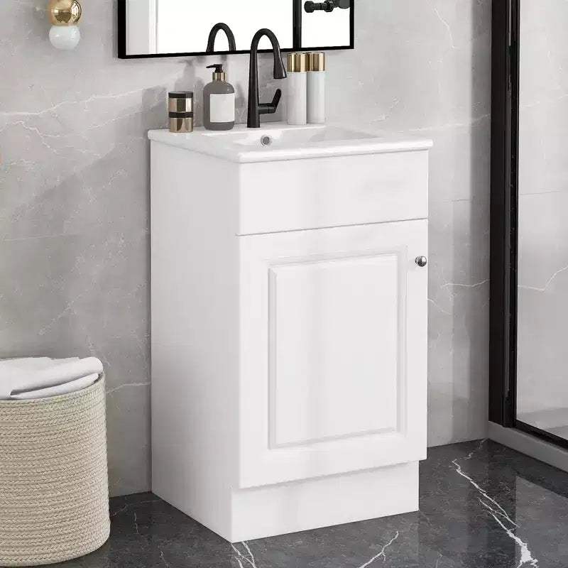 18 Small Bathroom Vanity Sink Combo, Bathroom storage Cabinet with Door Shelf and Adjustable Shelf, Single Sink Bathroom Vanity