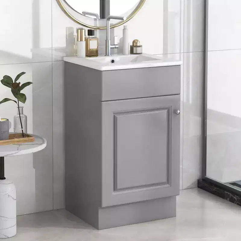 18 Small Bathroom Vanity Sink Combo, Bathroom storage Cabinet with Door Shelf and Adjustable Shelf, Single Sink Bathroom Vanity
