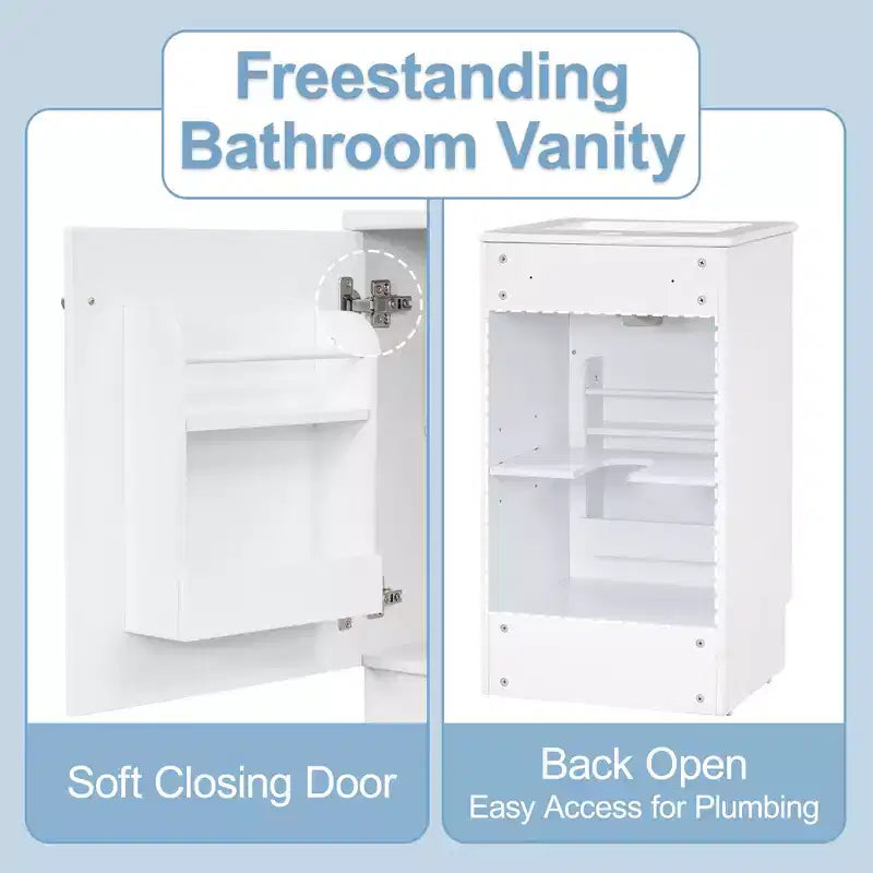 18 Small Bathroom Vanity Sink Combo, Bathroom storage Cabinet with Door Shelf and Adjustable Shelf, Single Sink Bathroom Vanity