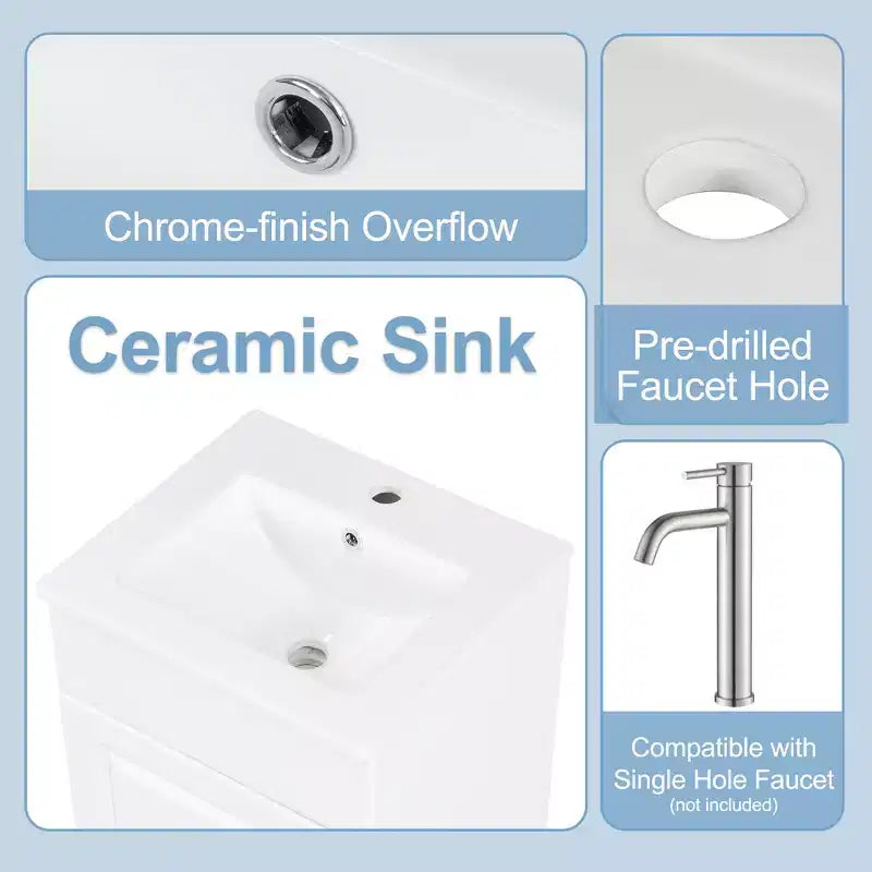 18 Small Bathroom Vanity Sink Combo, Bathroom storage Cabinet with Door Shelf and Adjustable Shelf, Single Sink Bathroom Vanity