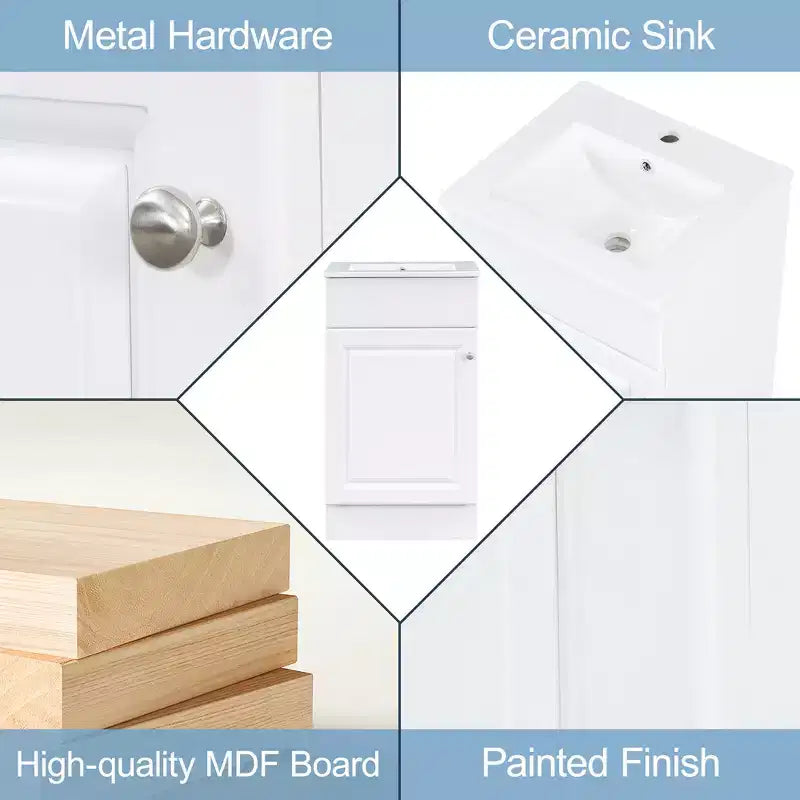 18 Small Bathroom Vanity Sink Combo, Bathroom storage Cabinet with Door Shelf and Adjustable Shelf, Single Sink Bathroom Vanity