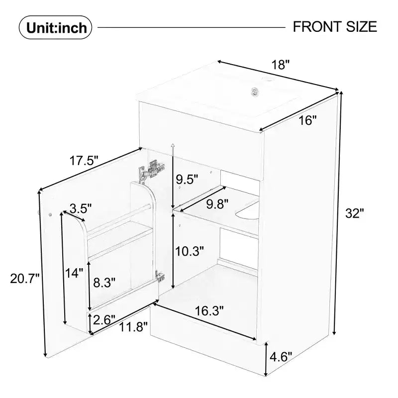 18 Small Bathroom Vanity Sink Combo, Bathroom storage Cabinet with Door Shelf and Adjustable Shelf, Single Sink Bathroom Vanity