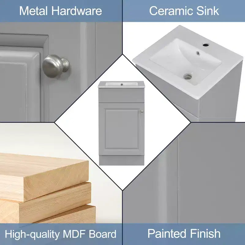 18 Small Bathroom Vanity Sink Combo, Bathroom storage Cabinet with Door Shelf and Adjustable Shelf, Single Sink Bathroom Vanity