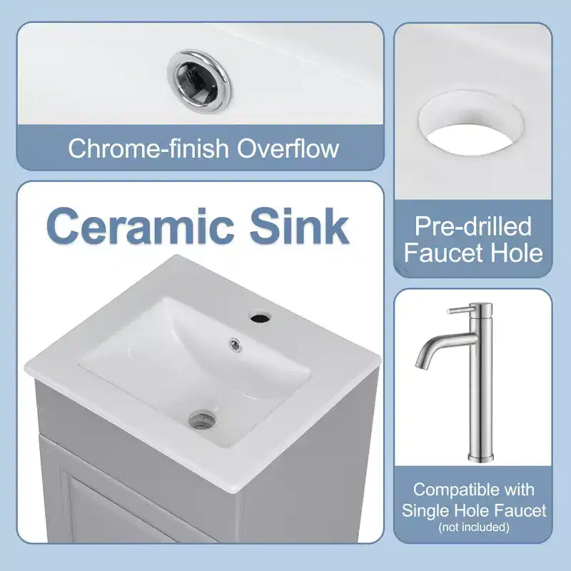 18 Small Bathroom Vanity Sink Combo, Bathroom storage Cabinet with Door Shelf and Adjustable Shelf, Single Sink Bathroom Vanity