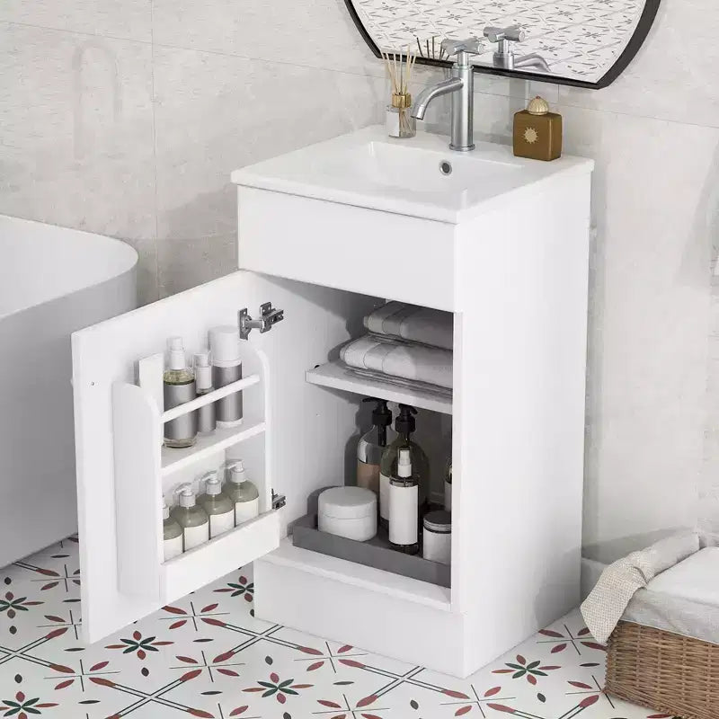 18 Small Bathroom Vanity Sink Combo, Bathroom storage Cabinet with Door Shelf and Adjustable Shelf, Single Sink Bathroom Vanity