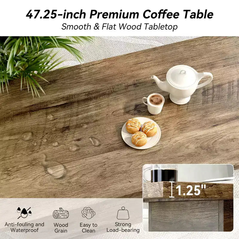Coffee Table, Modern Engineered Wood Center Coffee Tables for Living Room, Home Office Wooden Farmhouse Rustic Cocktail Tea Accent Table