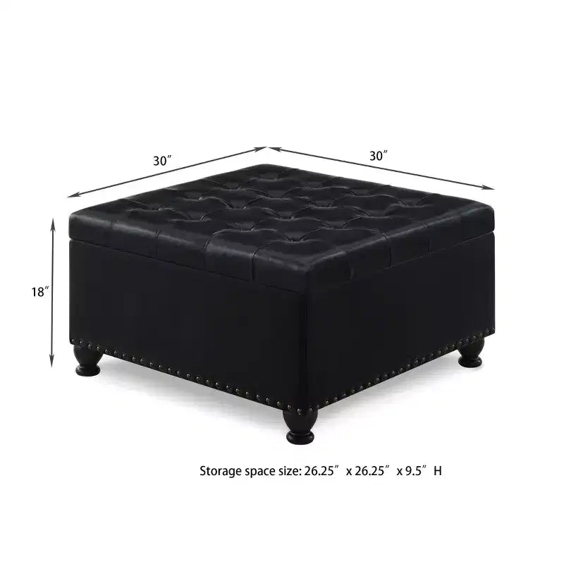 Square Large Storage Ottoman with Wooden Legs, Entryway Bench with Button, Tufted and Nail Trims Decorated, Foot Stool for Home
