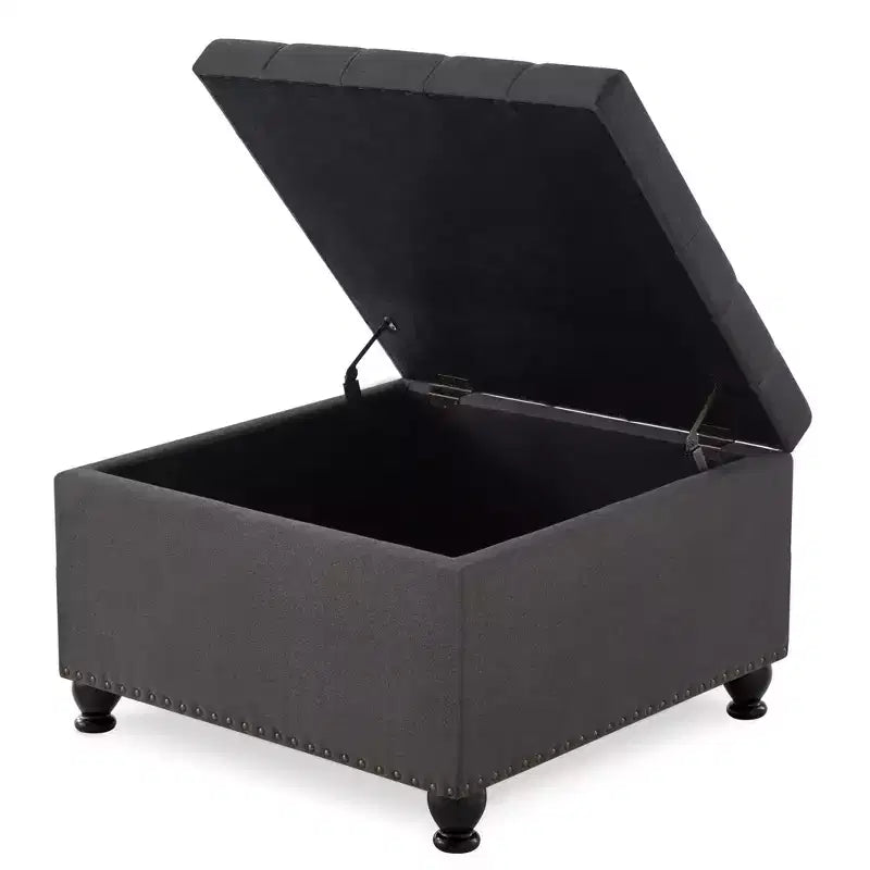 Square Large Storage Ottoman with Wooden Legs, Entryway Bench with Button, Tufted and Nail Trims Decorated, Foot Stool for Home