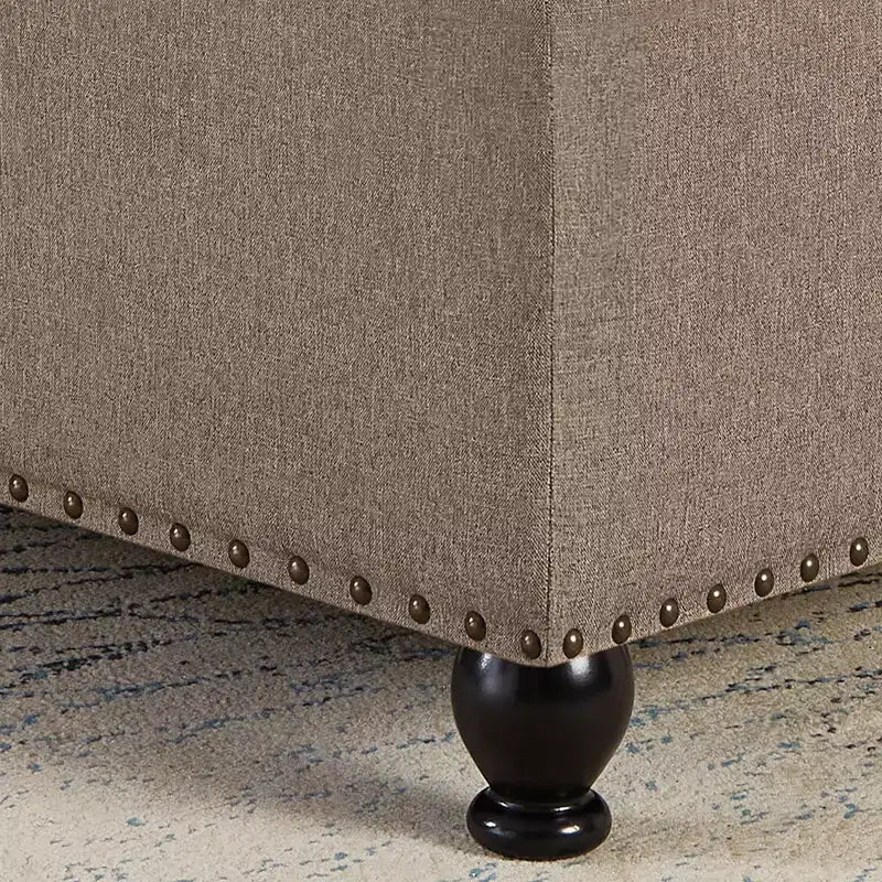 Square Large Storage Ottoman with Wooden Legs, Entryway Bench with Button, Tufted and Nail Trims Decorated, Foot Stool for Home