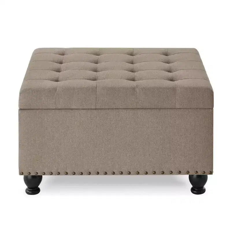 Square Large Storage Ottoman with Wooden Legs, Entryway Bench with Button, Tufted and Nail Trims Decorated, Foot Stool for Home