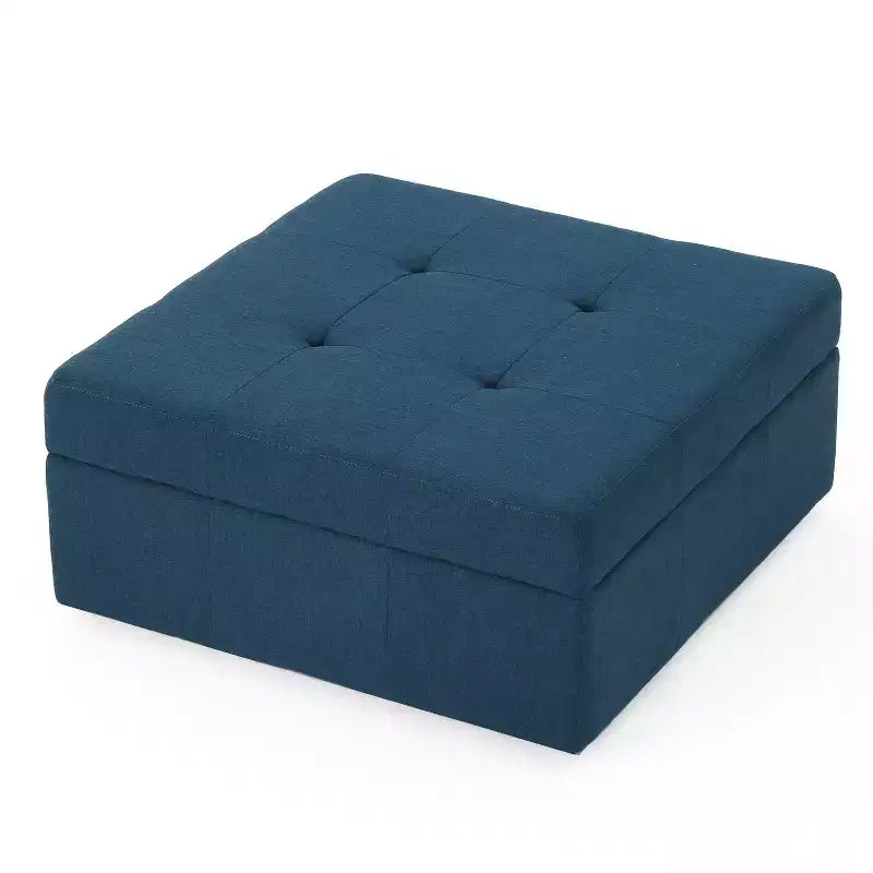 Modern Square Storage Bench with Large Capacity, Entryway Bench with Pressure Hinges, Storage Ottoman for Living Room, Bedroom, Navy Blue