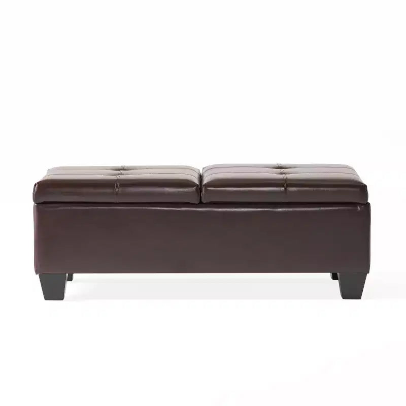 Elegent Storage Ottoman with Double Top Doors, Storage Bench with Faux Leather Surface, End Of Bed Bench for Living Room, Bedroom