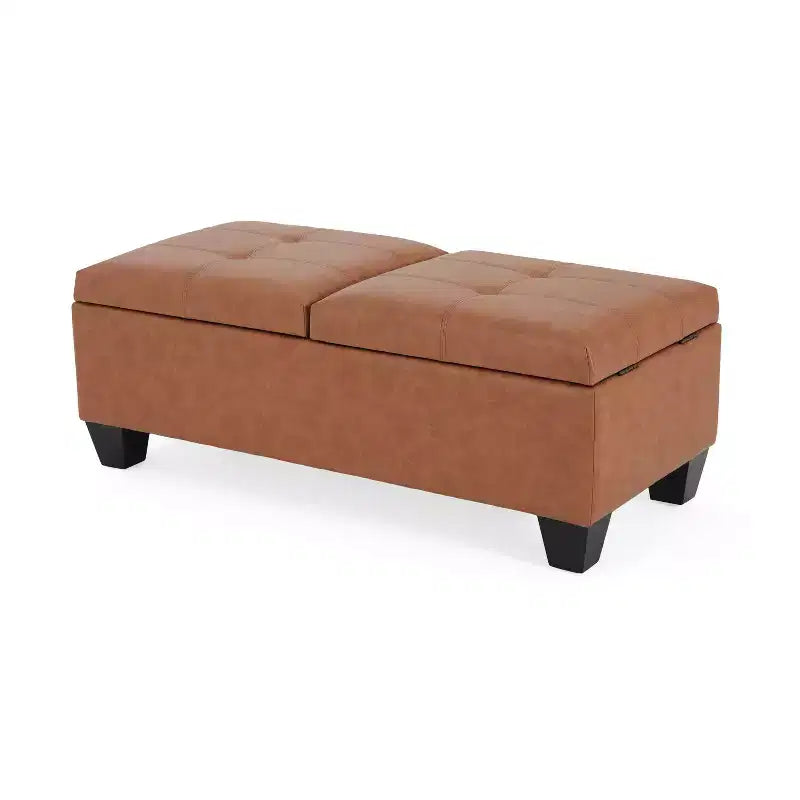 Elegent Storage Ottoman with Double Top Doors, Storage Bench with Faux Leather Surface, End Of Bed Bench for Living Room, Bedroom