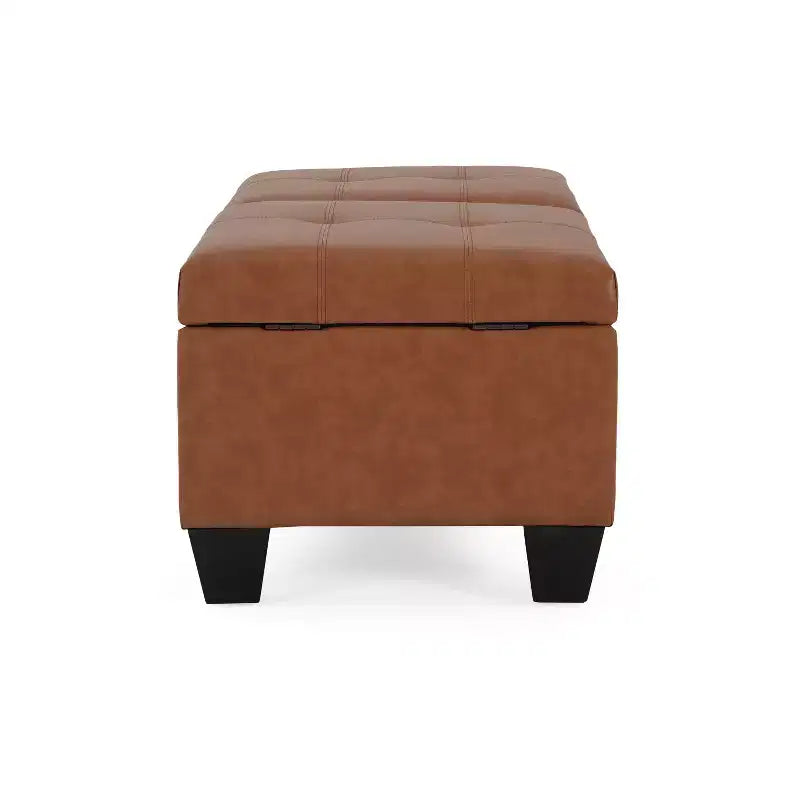 Elegent Storage Ottoman with Double Top Doors, Storage Bench with Faux Leather Surface, End Of Bed Bench for Living Room, Bedroom