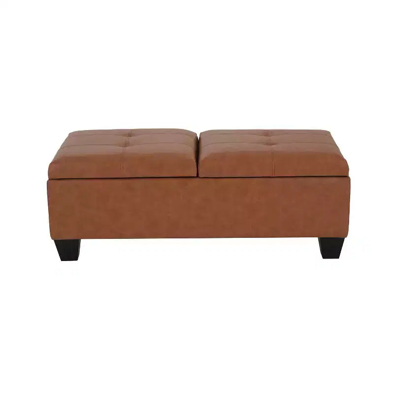 Elegent Storage Ottoman with Double Top Doors, Storage Bench with Faux Leather Surface, End Of Bed Bench for Living Room, Bedroom