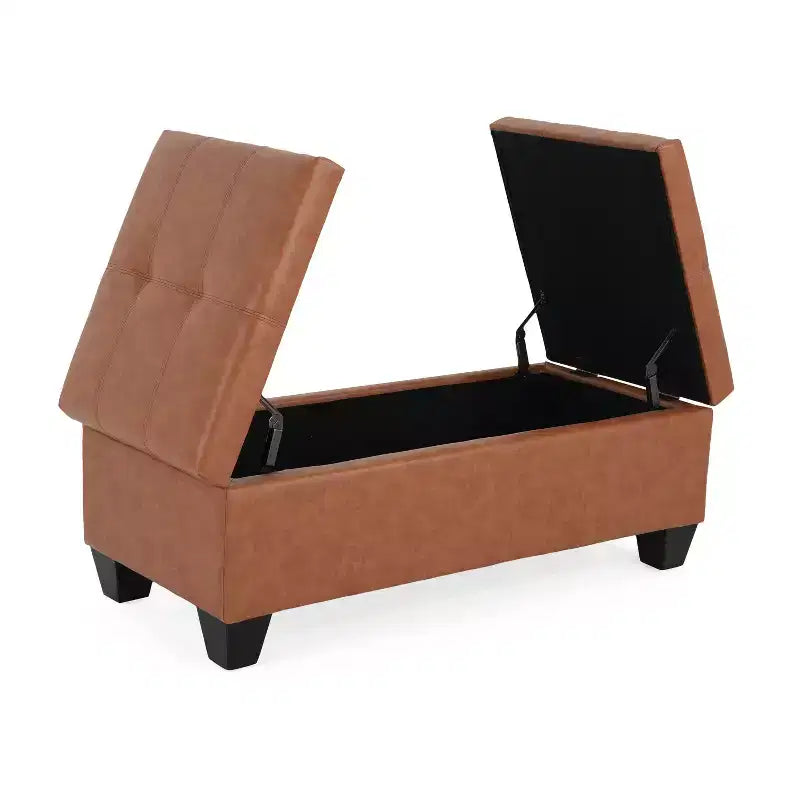 Elegent Storage Ottoman with Double Top Doors, Storage Bench with Faux Leather Surface, End Of Bed Bench for Living Room, Bedroom