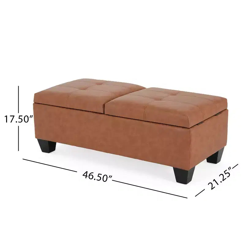 Elegent Storage Ottoman with Double Top Doors, Storage Bench with Faux Leather Surface, End Of Bed Bench for Living Room, Bedroom